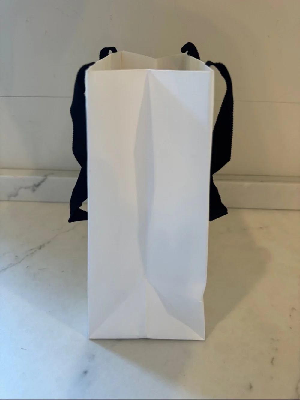 Celine White Shopping Bag with Black Ribbon Handles 10x8x5